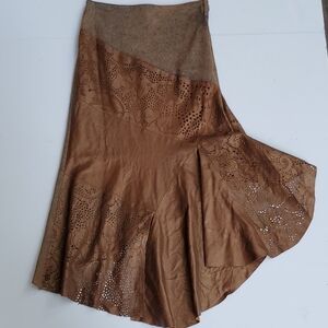 Balizza copper suede & leather skirt uneven Hem 36